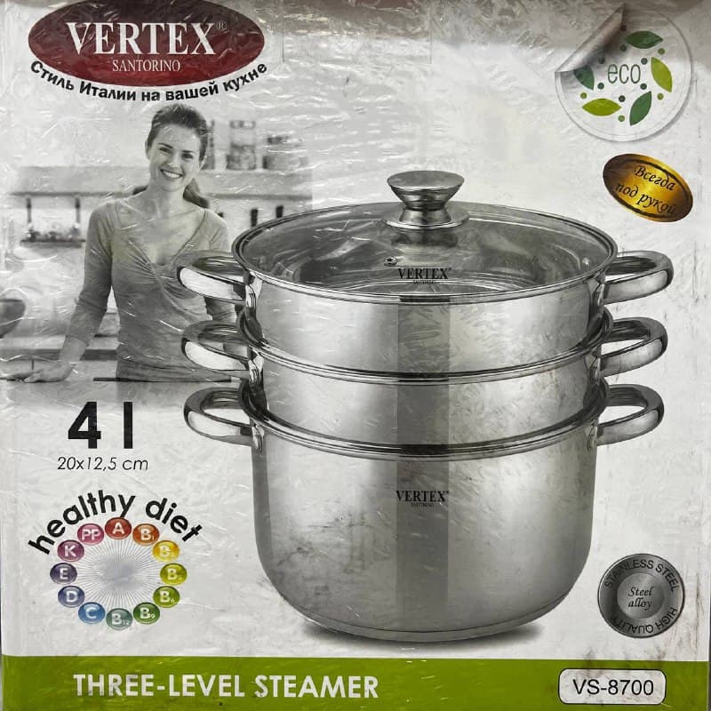 Пароварка 3-х уровневая Vertex из нержавеющей стали 4л. 8700-VS
