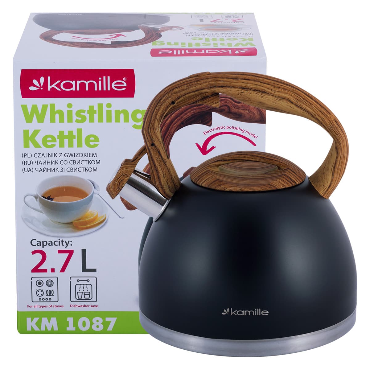 Чайник 2.7 л из нержавеющей стали со свистком Kamille KM-1087