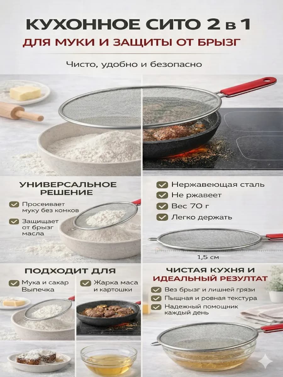 Сито плоское "Экран от брызг" (с ручк) 24см