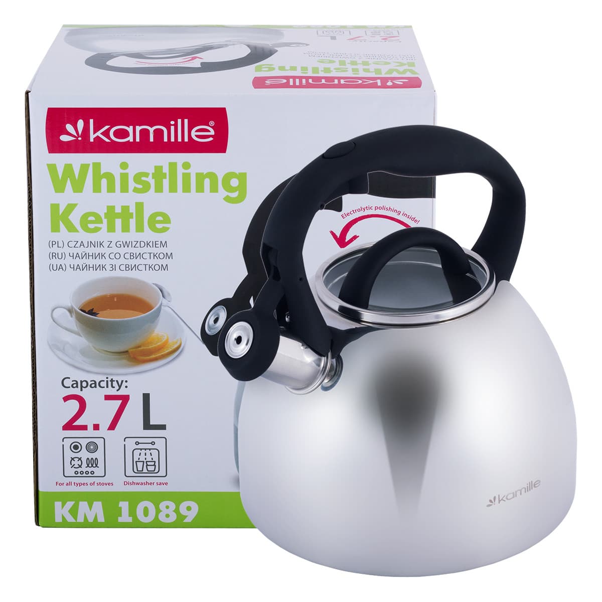 Чайник 2.7 л из нержавеющей стали со свистком Kamille KM-1089