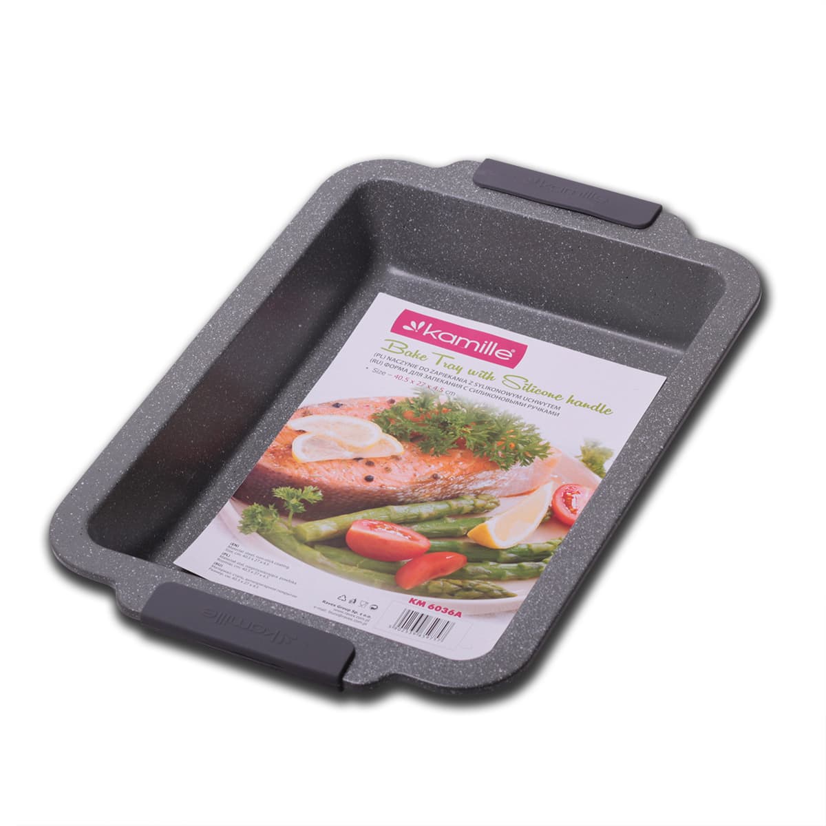 Форма для запекания Kamille KM-6036A (40,5х27х6 см) из углеродистой стали с силиконовыми ручками