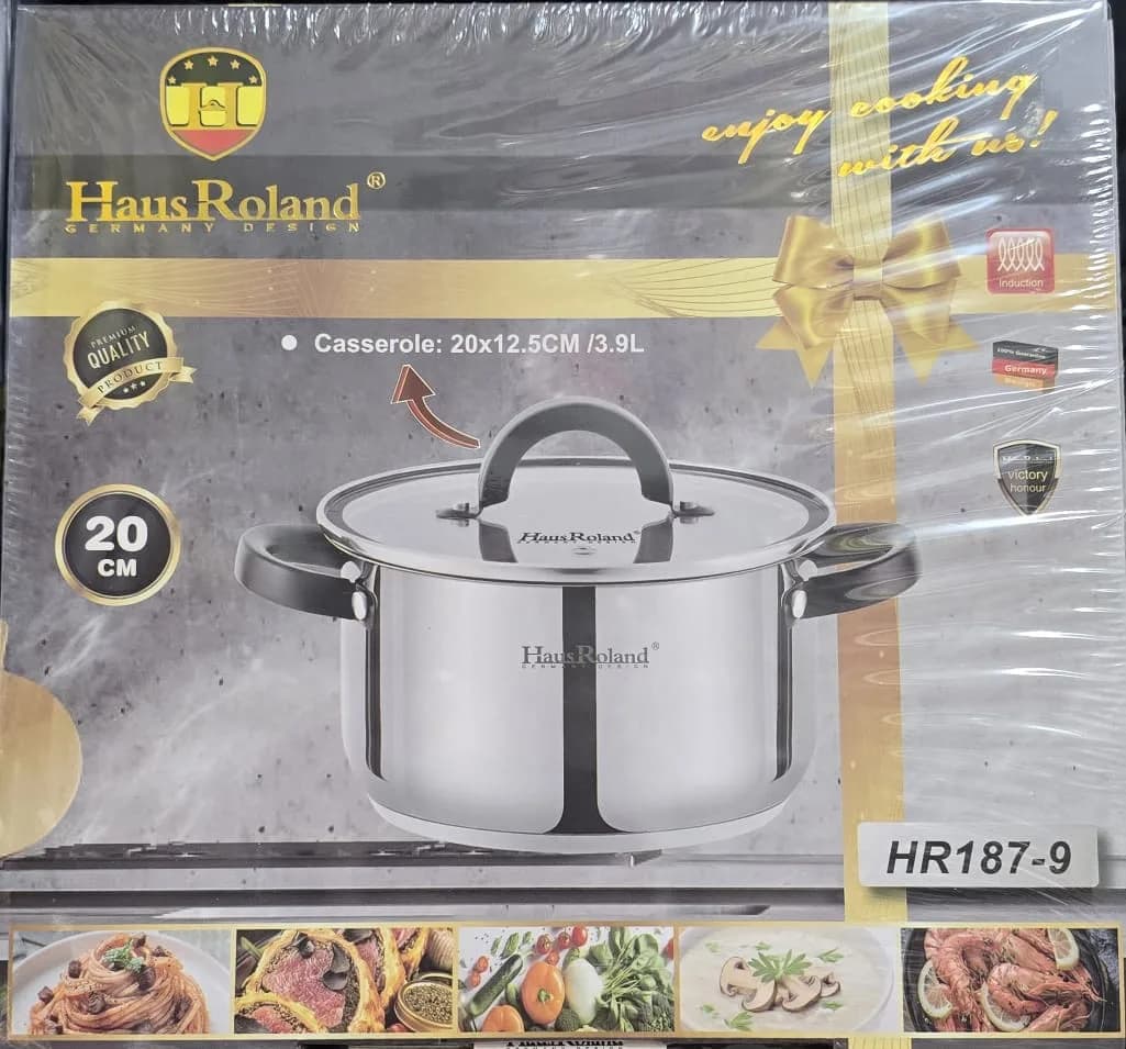 Кастрюля 20x12.5cm/ 3.9L из нержавеющей стали с крышкой."HousRoland.HR187-9"
