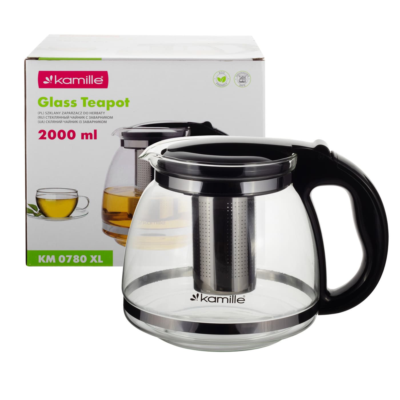 Стеклянный заварочный чайник 2000 мл. Kamille KM 0780XL со съемным ситечком