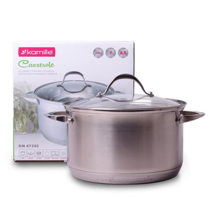 Кастрюля 6,5 л из нержавеющей стали с крышкой Kamille KM 4724S