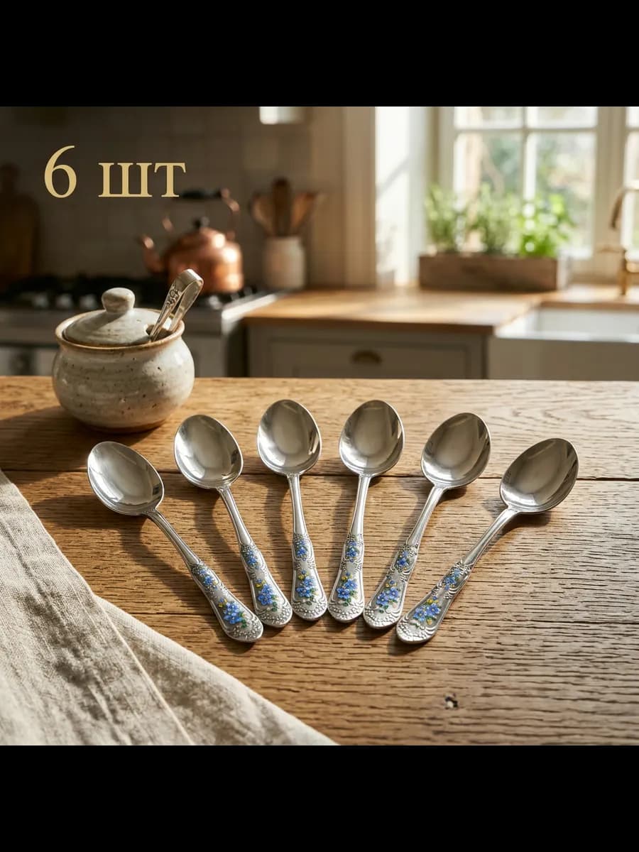 Ложка чайная синий "Цветочек" 6шт