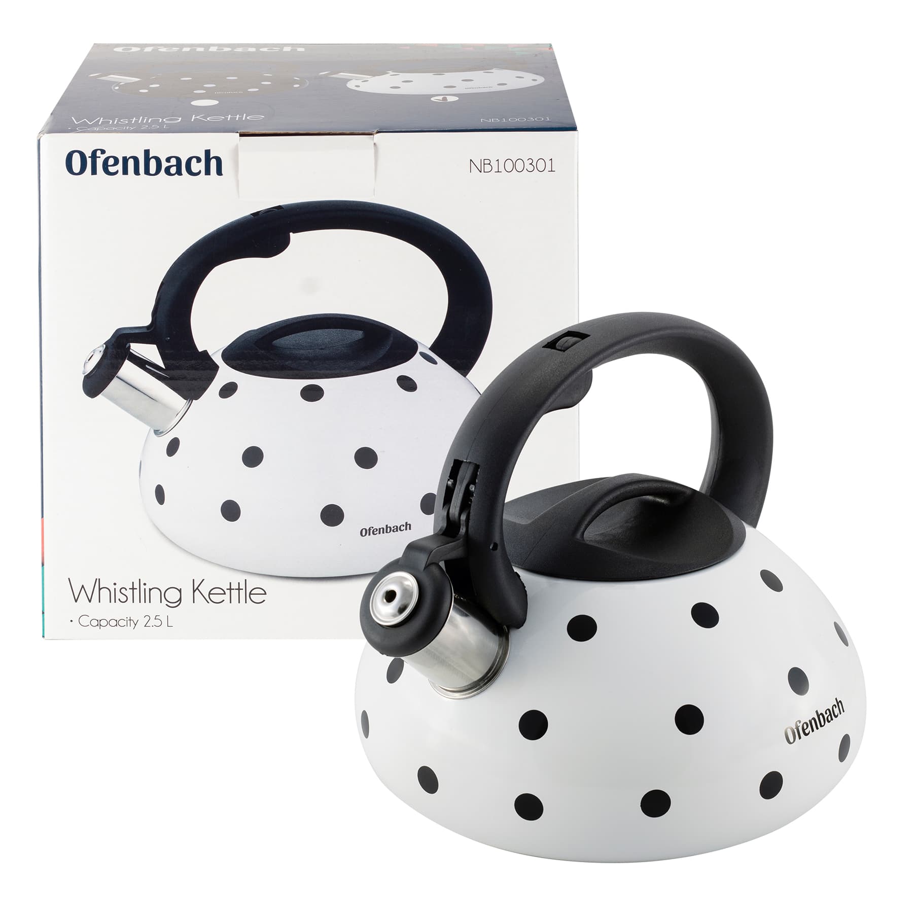 Чайник 2,5 л. из нержавеющей стали со свистком Ofenbach NB-100301 горошек