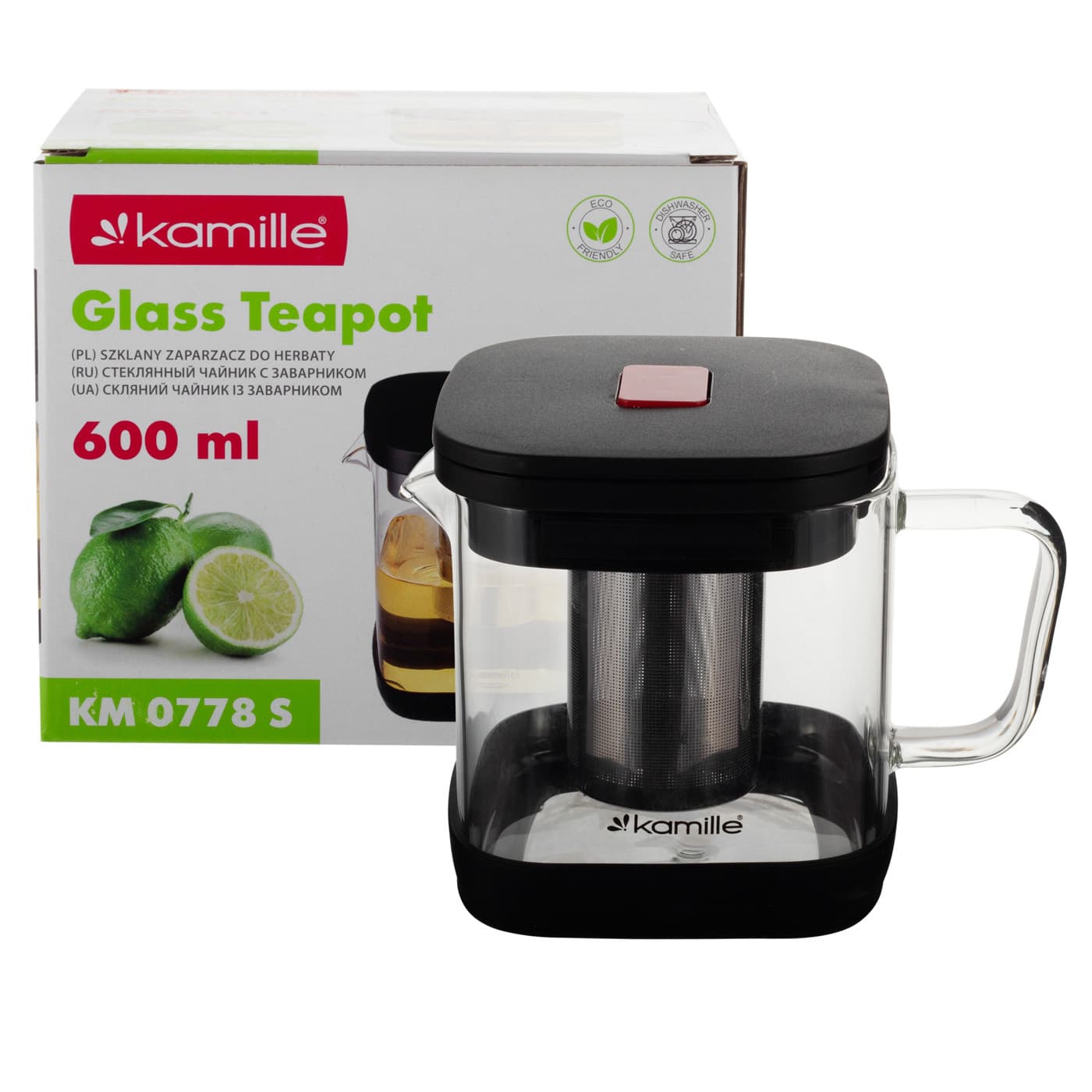 Стеклянный заварочный чайник 600 мл. Kamille KM 0778S со съемным ситечком