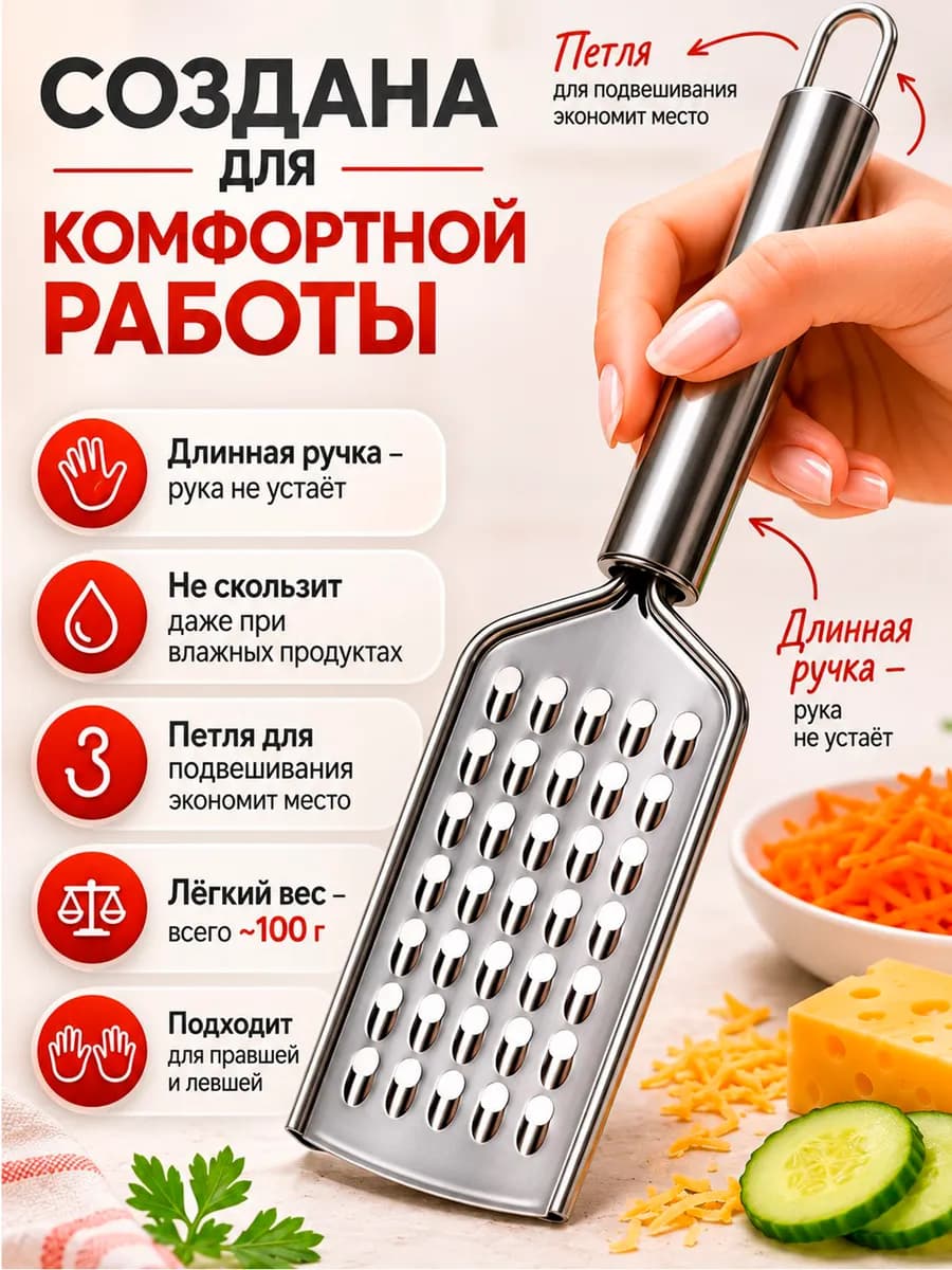 Терка односторонняя из нержавеющей стали (Крупный) KITCHEN TOOLS