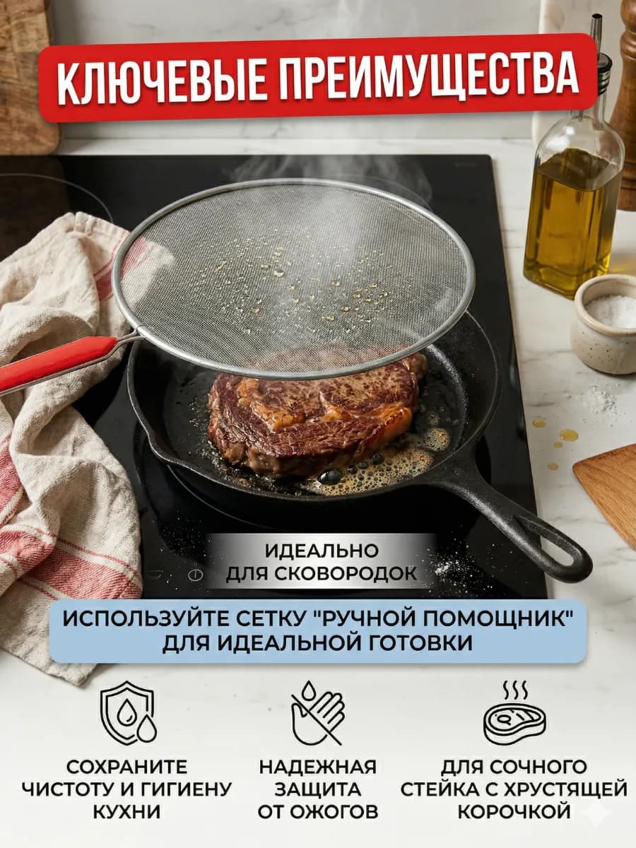 Сито плоское "Экран от брызг" (с ручк) 24см