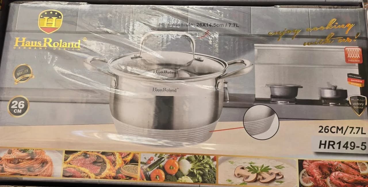 Кастрюля 26x14.5cm/7.5L из нержавеющей стали с крышкой.HousRoland.HR149-5
