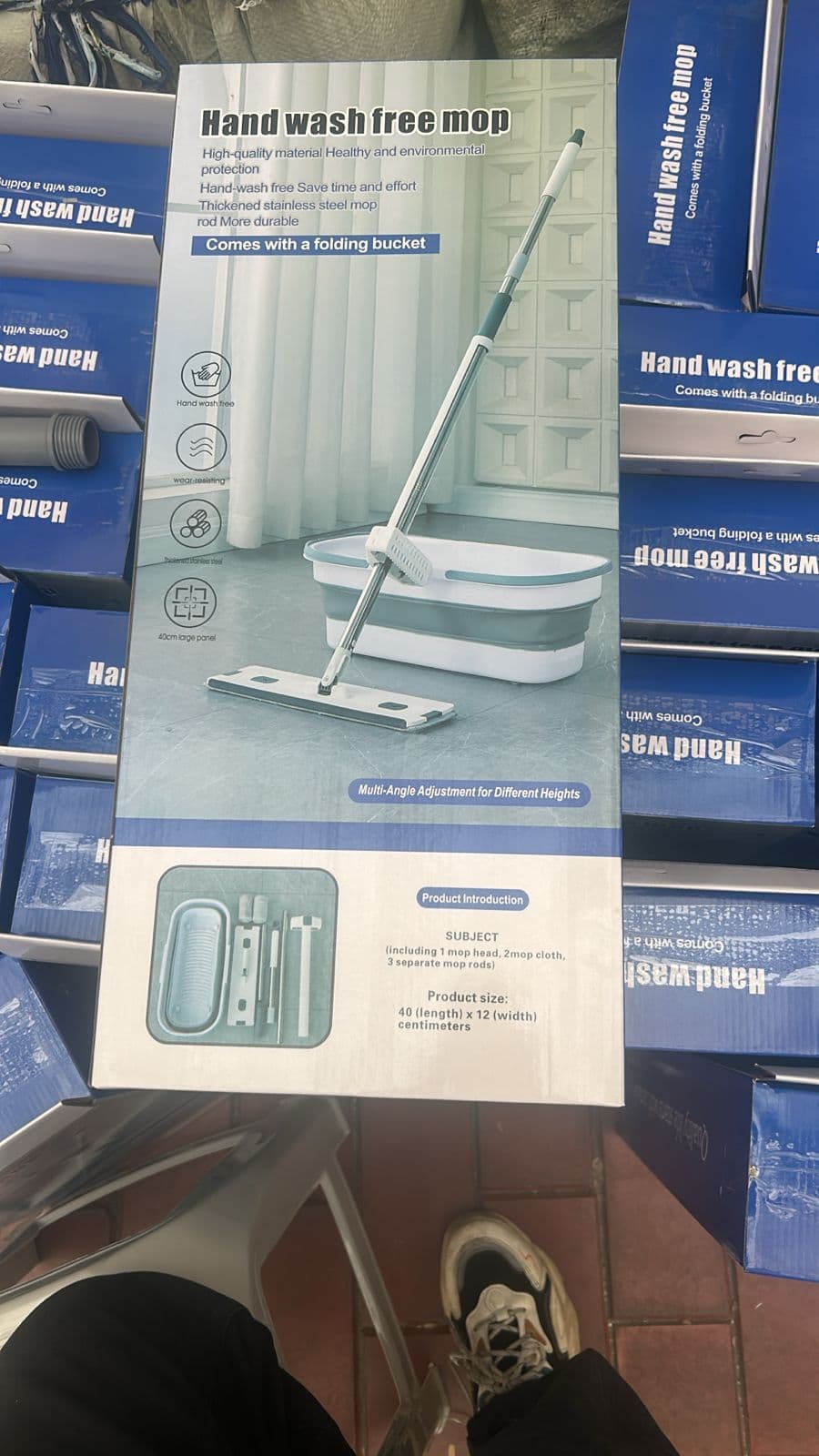 Швабра-лента, складное ведро, 2 насадки, пепельный, "Hand wash free mop"
