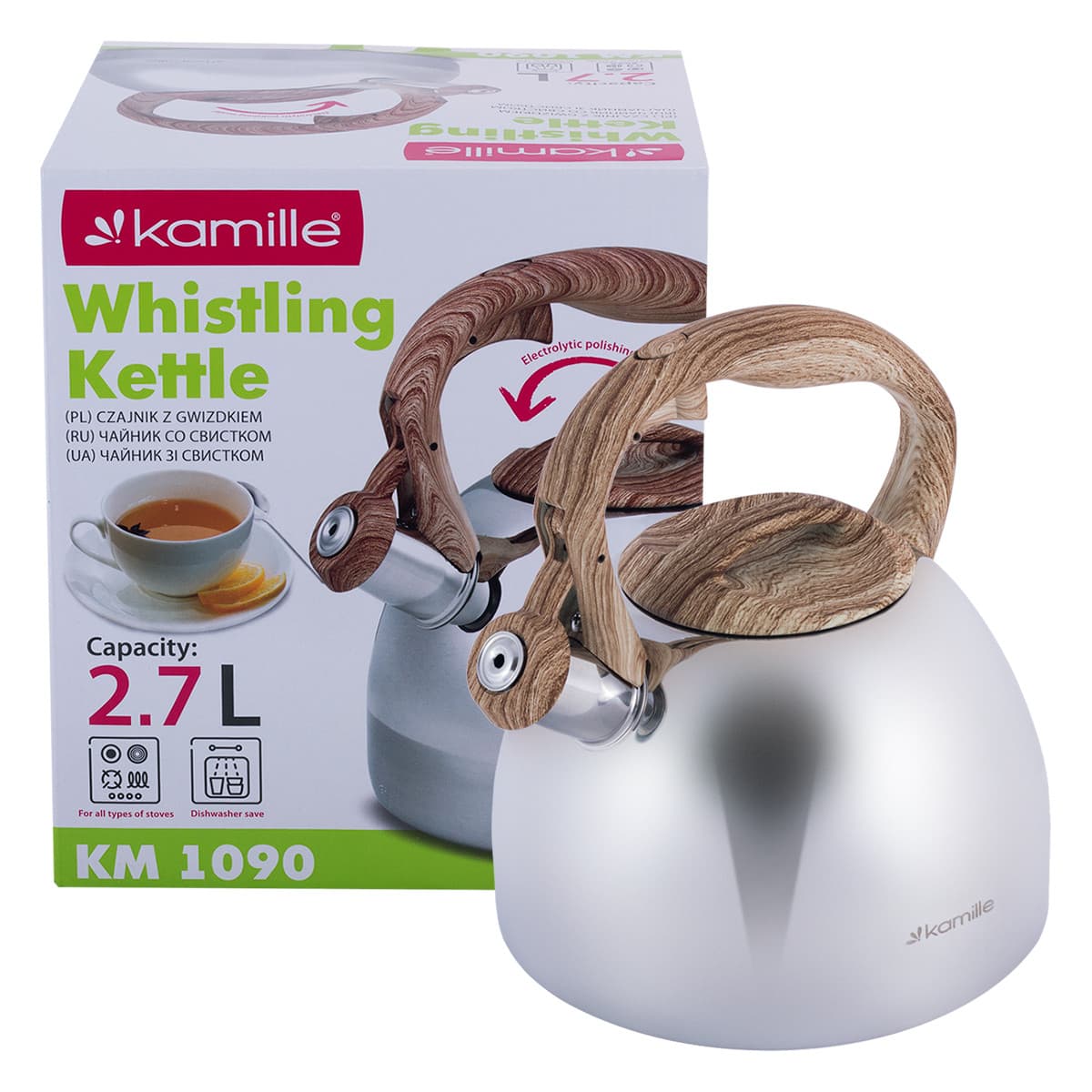 Чайник 2.7 л из нержавеющей стали со свистком Kamille KM-1090