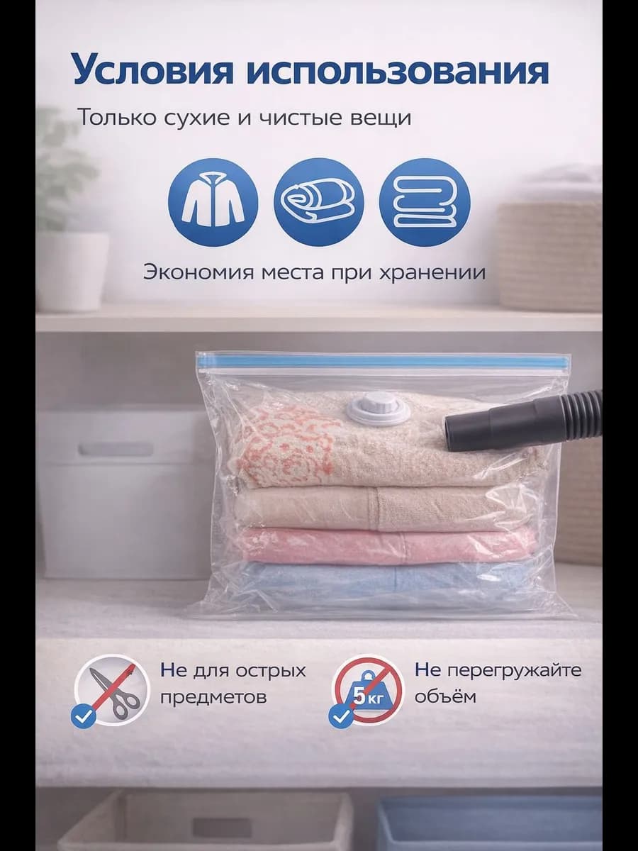 Вакуумный мешок для одежды 70х100см.W-0812