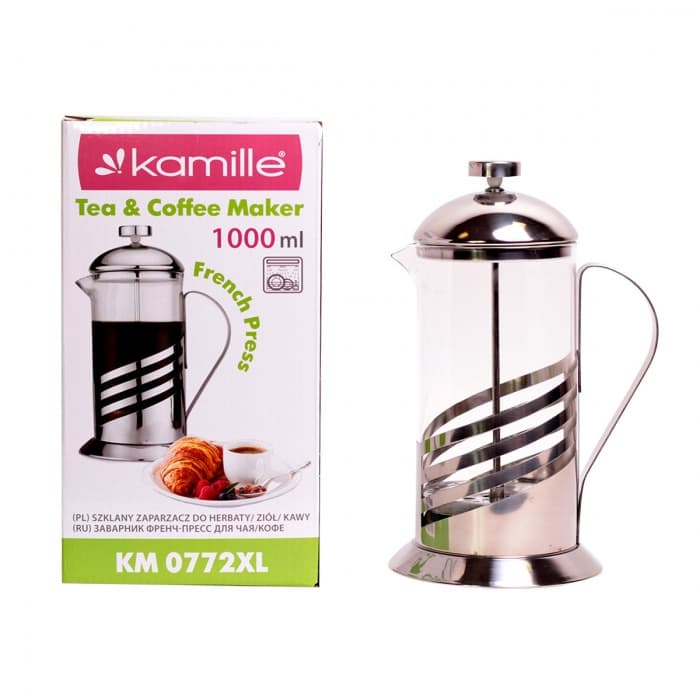 Френчпресс 1000 мл (стекло, нержавеющая сталь) Kamille KM-0772XL