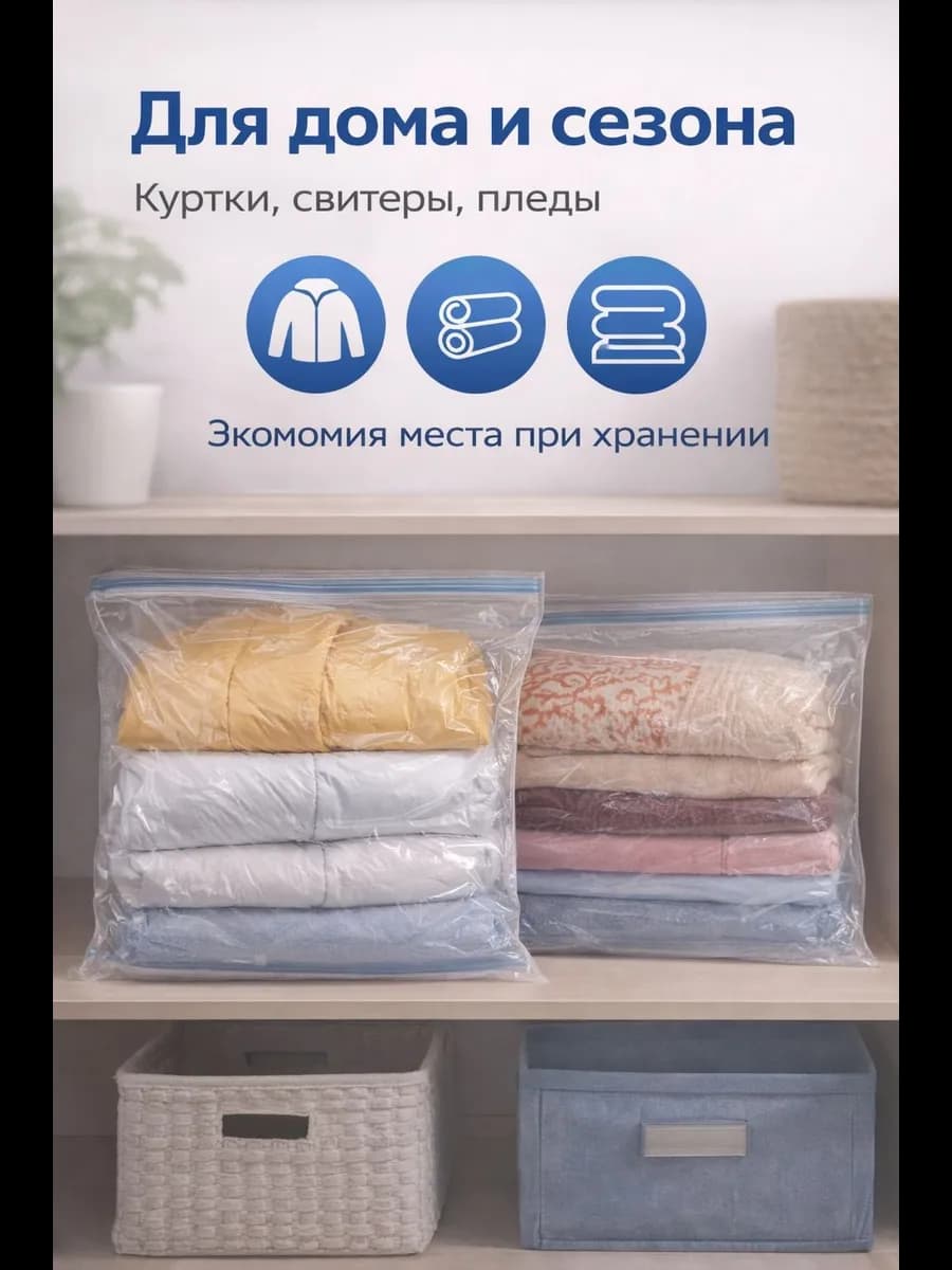 Вакуумный мешок для одежды 80х120см