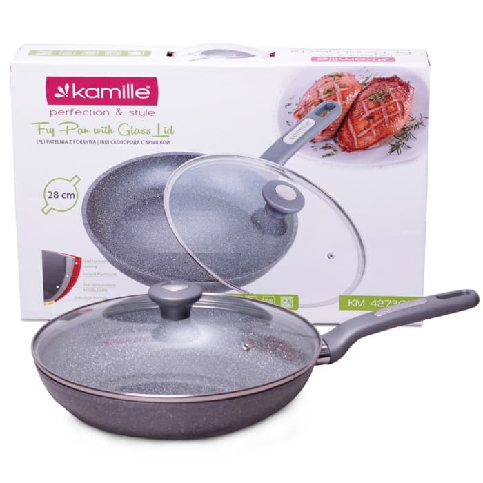 Сковорода Ø28 см Kamille KM-4273GR с крышкой и гранитным покрытием из алюминия