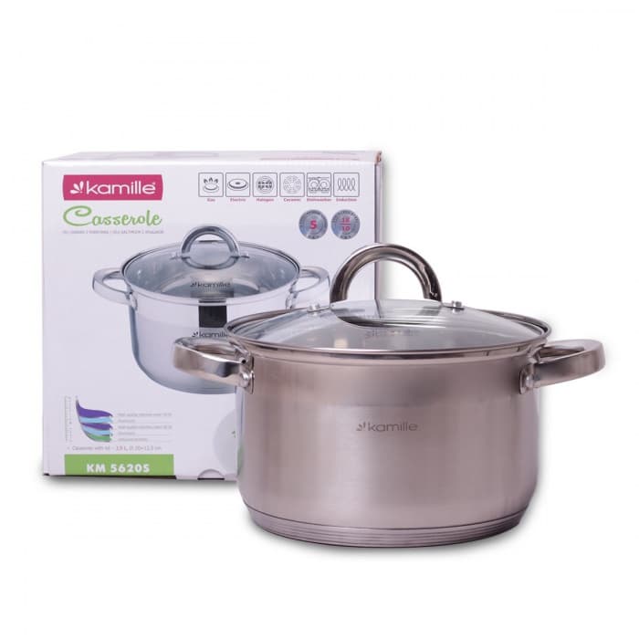 Кастрюля 3,9 л. Kamille KM 5620S из нержавеющей стали с крышкой и полыми ручками
