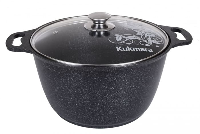 Кастрюля а/пр литая 4,0л стекл/кр Темный мрамор индукциякмт ТМ KUKMARA.кмт42а