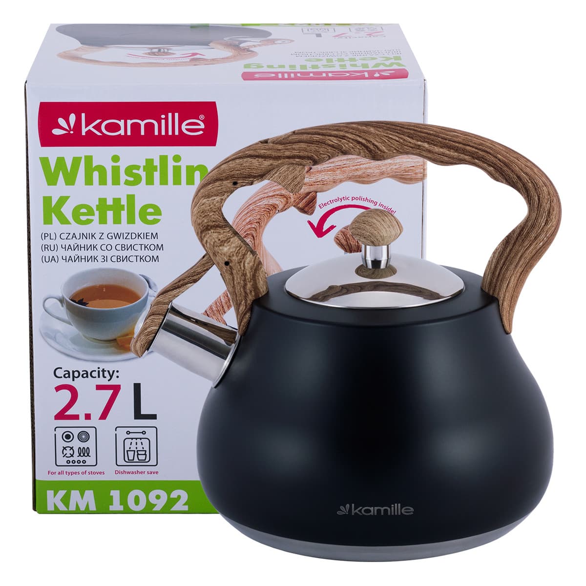 Чайник 2.7 л из нержавеющей стали со свистком Kamille KM-1092