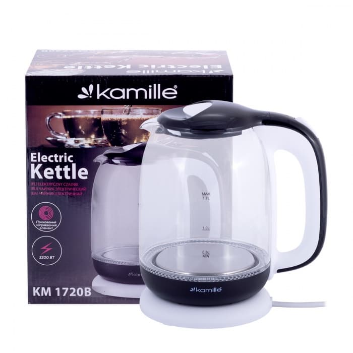 Чайник электрический 1,7 л Kamille KM-1720B (бело-чёрный)