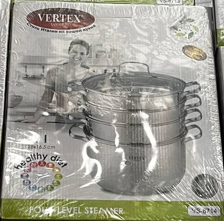 Пароварка 4-х уровневая 28см Vertex из нержавеющей стали. VS-8714