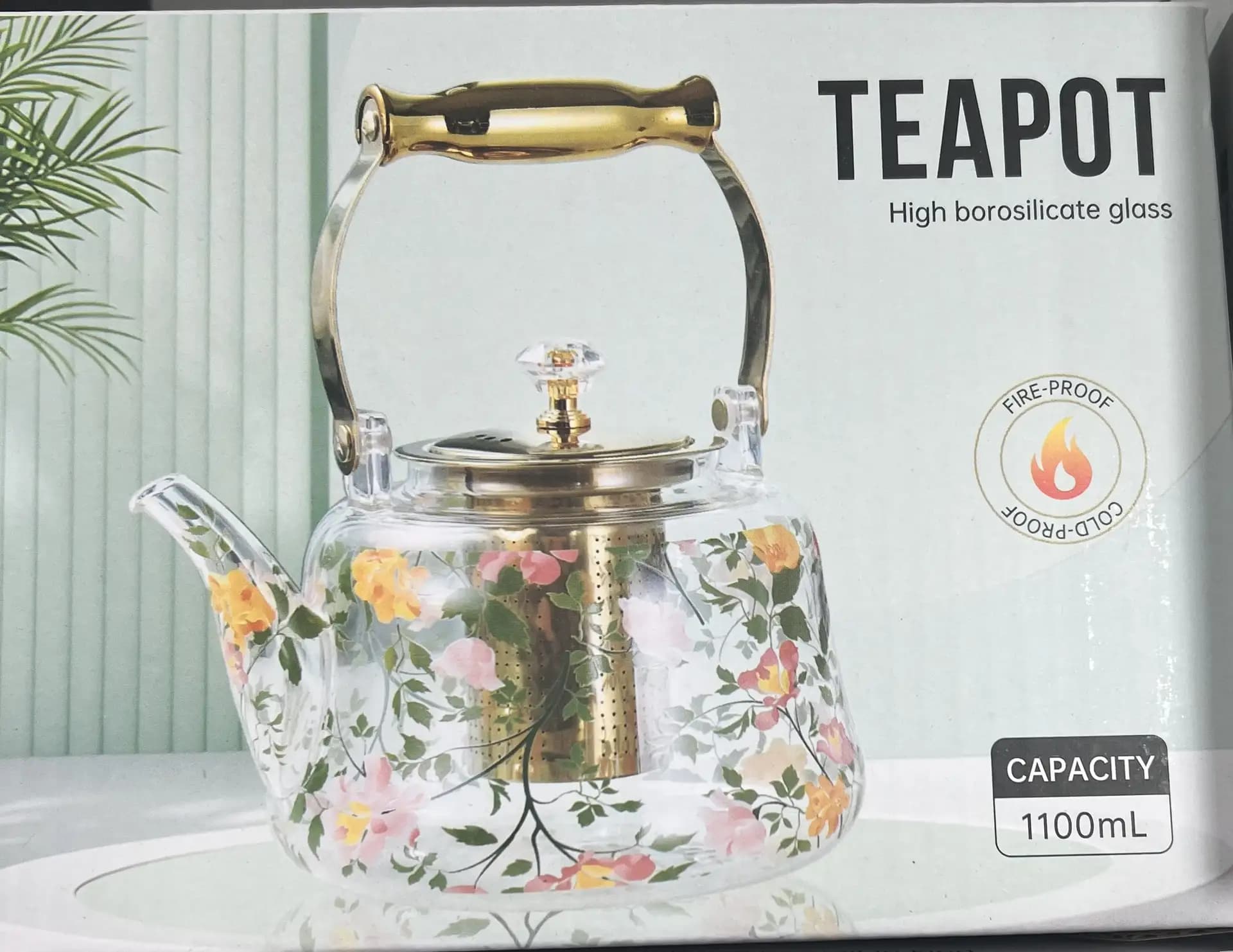 Чайник заварочный стеклянный с колбой фильтром "TEAPOT" 1.1 L