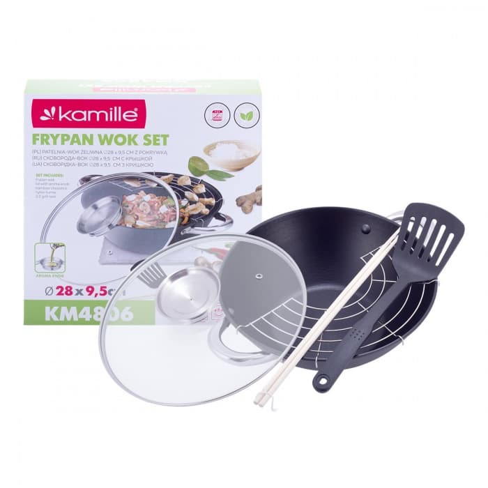 Казан чугунный "Wok"3,6 л.,Kamille KM 4806 с антипригарным покрытием, с крышкой