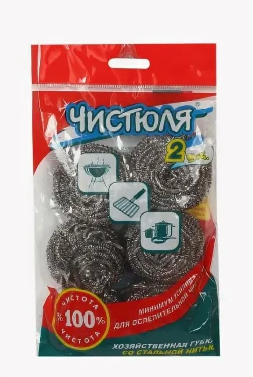 Губка металл хозяйственная "ЧИСТЮЛЯ" 6шт