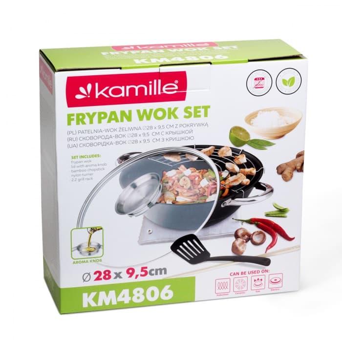 Казан чугунный "Wok", с антипригарным мраморным покрытием, 3 л. Kamille KM-4815MR