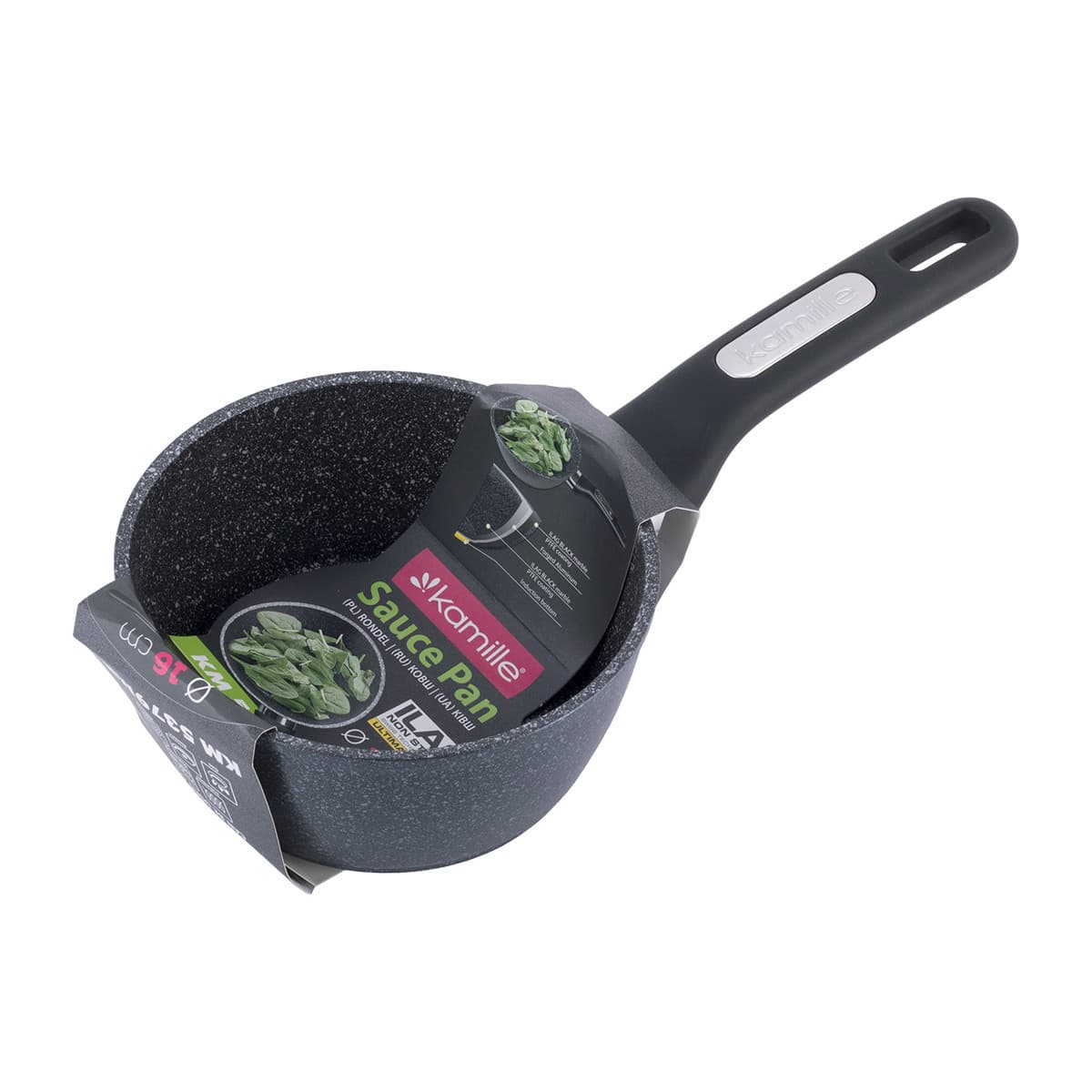 Ковш Ø16 см Kamille КМ-5379MR (1,2 л) из алюминия с покрытием чёрный мрамор