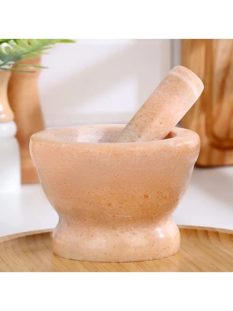Ступка с пестиком мраморная кухонная 2,75г,10 см.цвет:бежевый