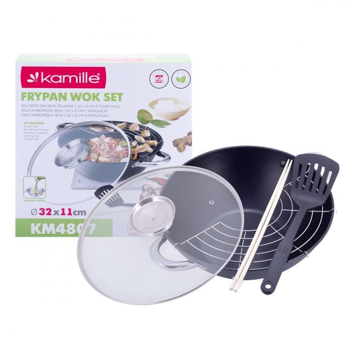 Казан чугунный "Wok", с антипригарным мраморным покрытием, 5,6 л. Kamille KM4807MR
