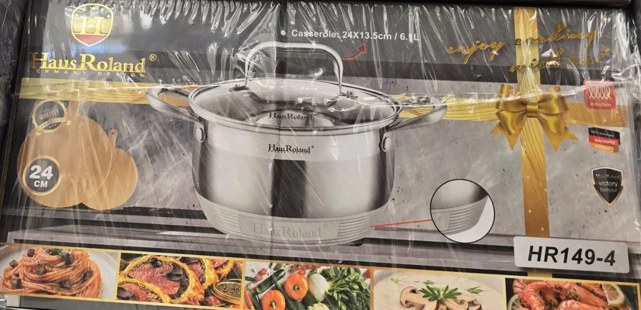 Кастрюля 24x13.5cm/6.0L из нержавеющей стали с крышкой.HousRoland.HR149-4
