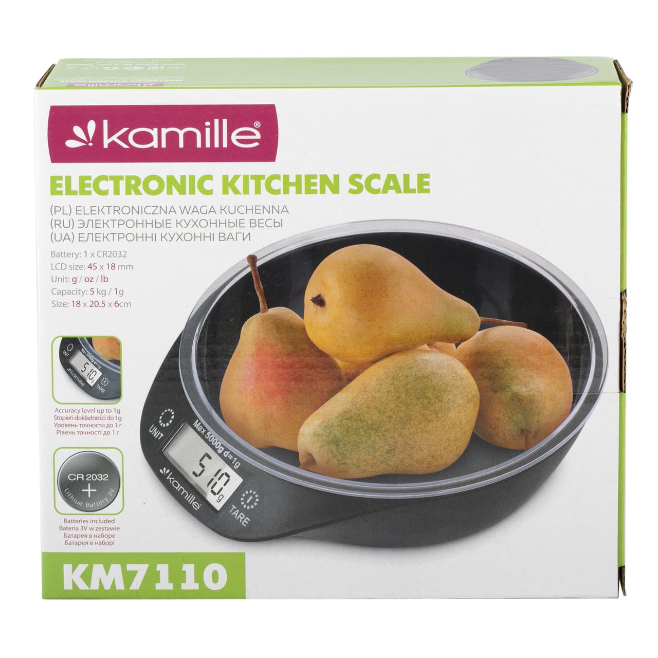 Весы кухонные электронные Kamille KM-7110 с чашей (18х20,5х6 см)