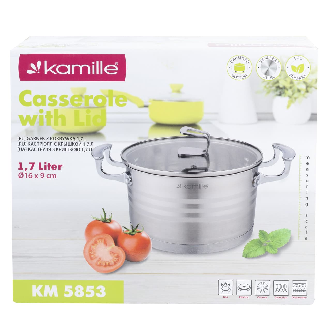 Кастрюля 1,5 л из нержавеющей стали с крышкой Kamille KM-5853 (Ø16х9 см)