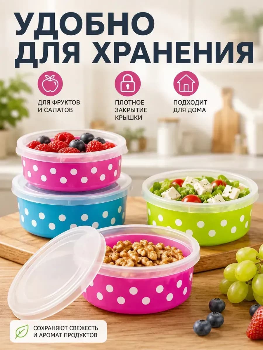 Набор контейнеров 3шт (10х4см + 13х5см + 15х6см), пластик "Горошек Seal Fresh Health"