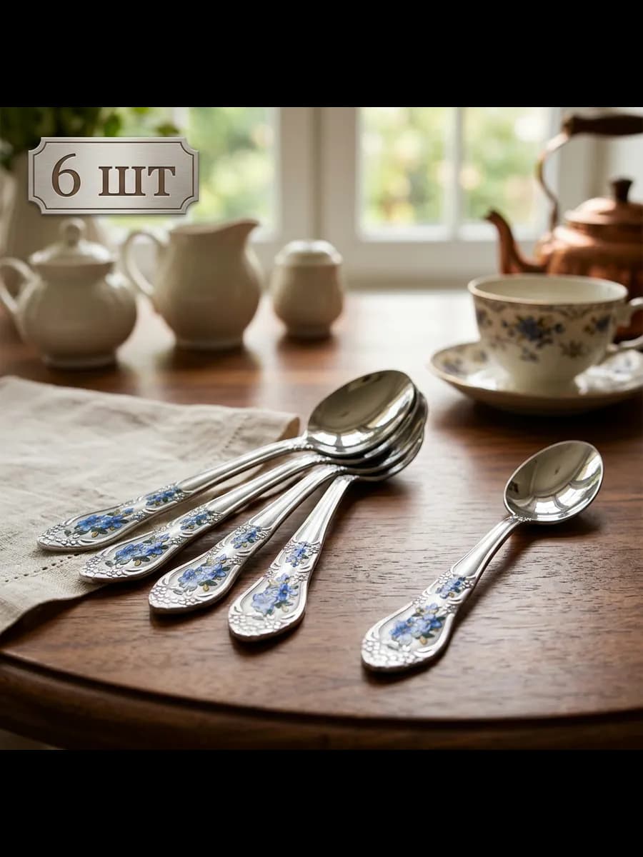 Ложка чайная синий "Цветочек" 6шт