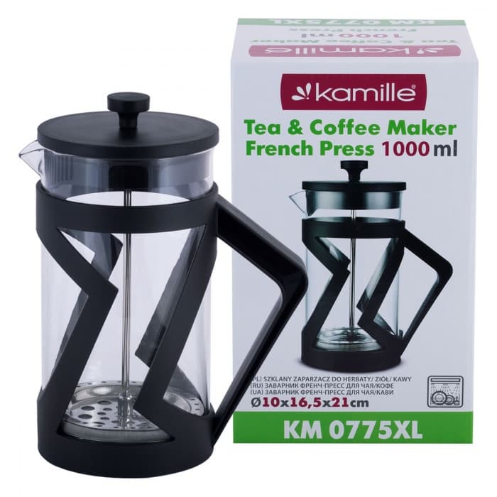 Френчпресс 1000 мл Kamille KM-0775XL (полипропилен, нержавеющая сталь, стекло)