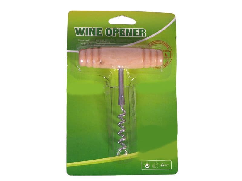 Штопор с деревянной ручкой на блистер WINE OPENER