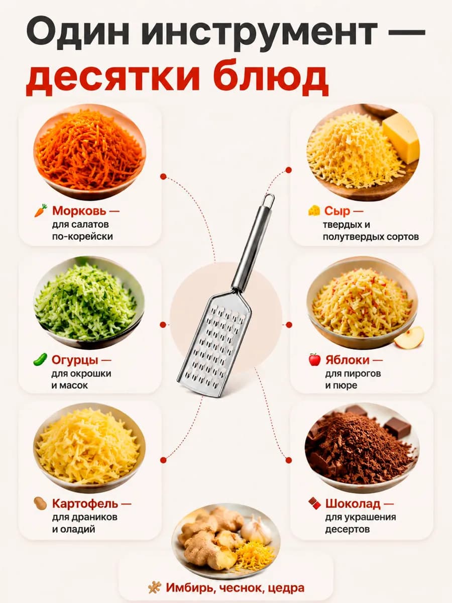 Терка односторонняя из нержавеющей стали (Крупный) KITCHEN TOOLS