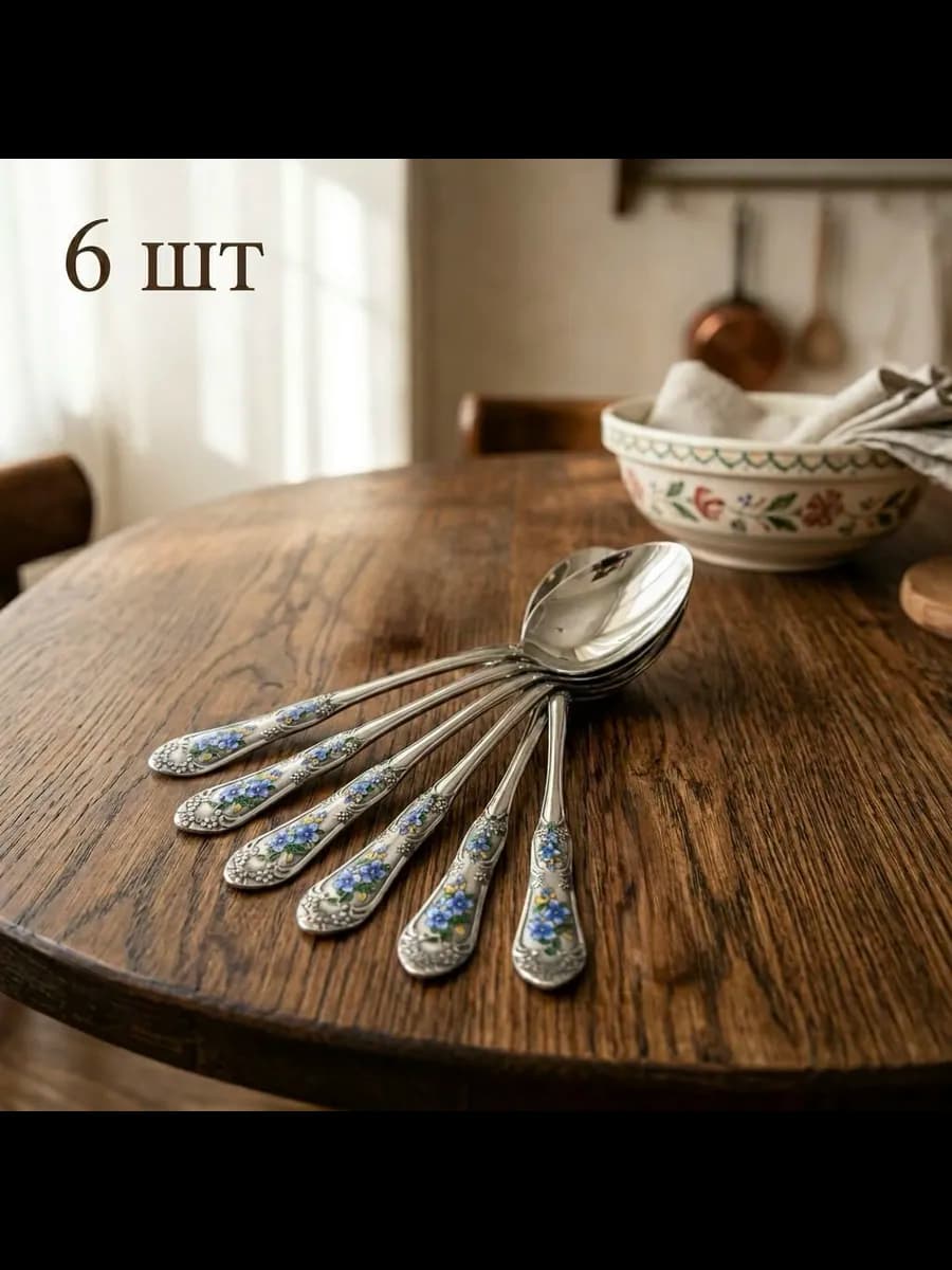 Ложка столовая синий "Цветочек" 6шт