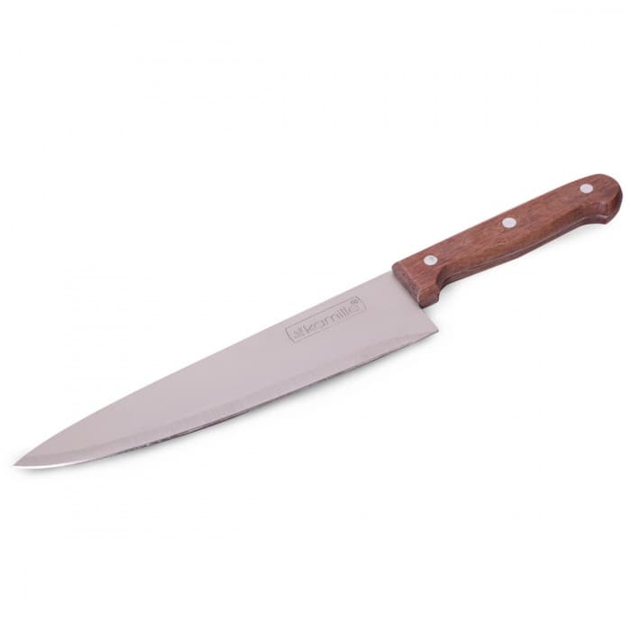 Нож кухонный Поварской из нержавеющей стали Kamille KM 5306 (лезвие 20 см, рукоятка 12,5 см) с деревянной ручкой