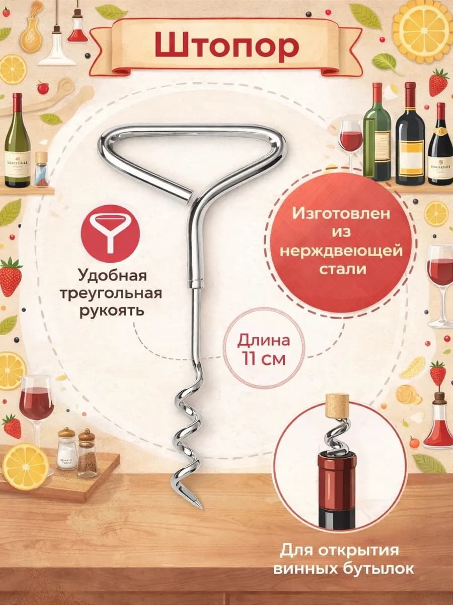 Штопор "Буравчик" металлический в упаковке