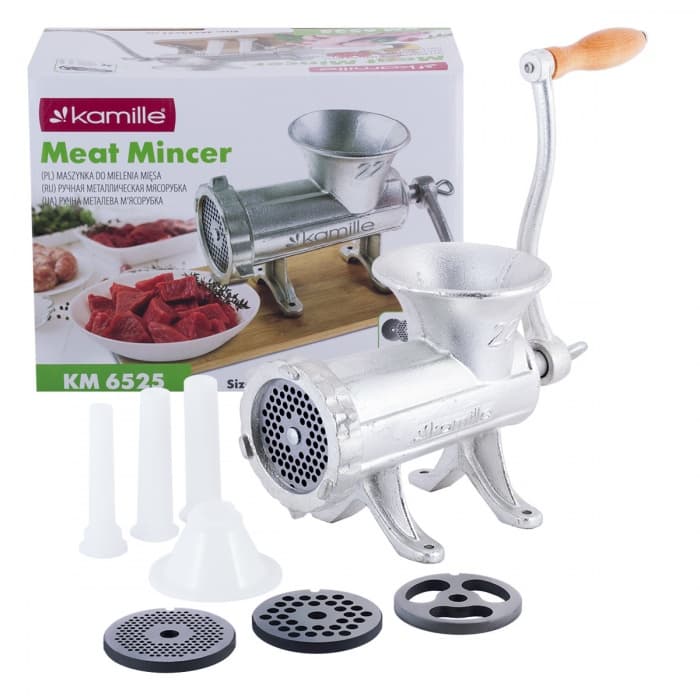 Мясорубка механическая чугунная Kamille KM-6525 со сменными насадками
