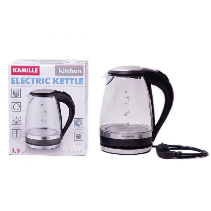 Чайник 1.5 л Kamille KM 1701B электрический с синей LED подсветкой
