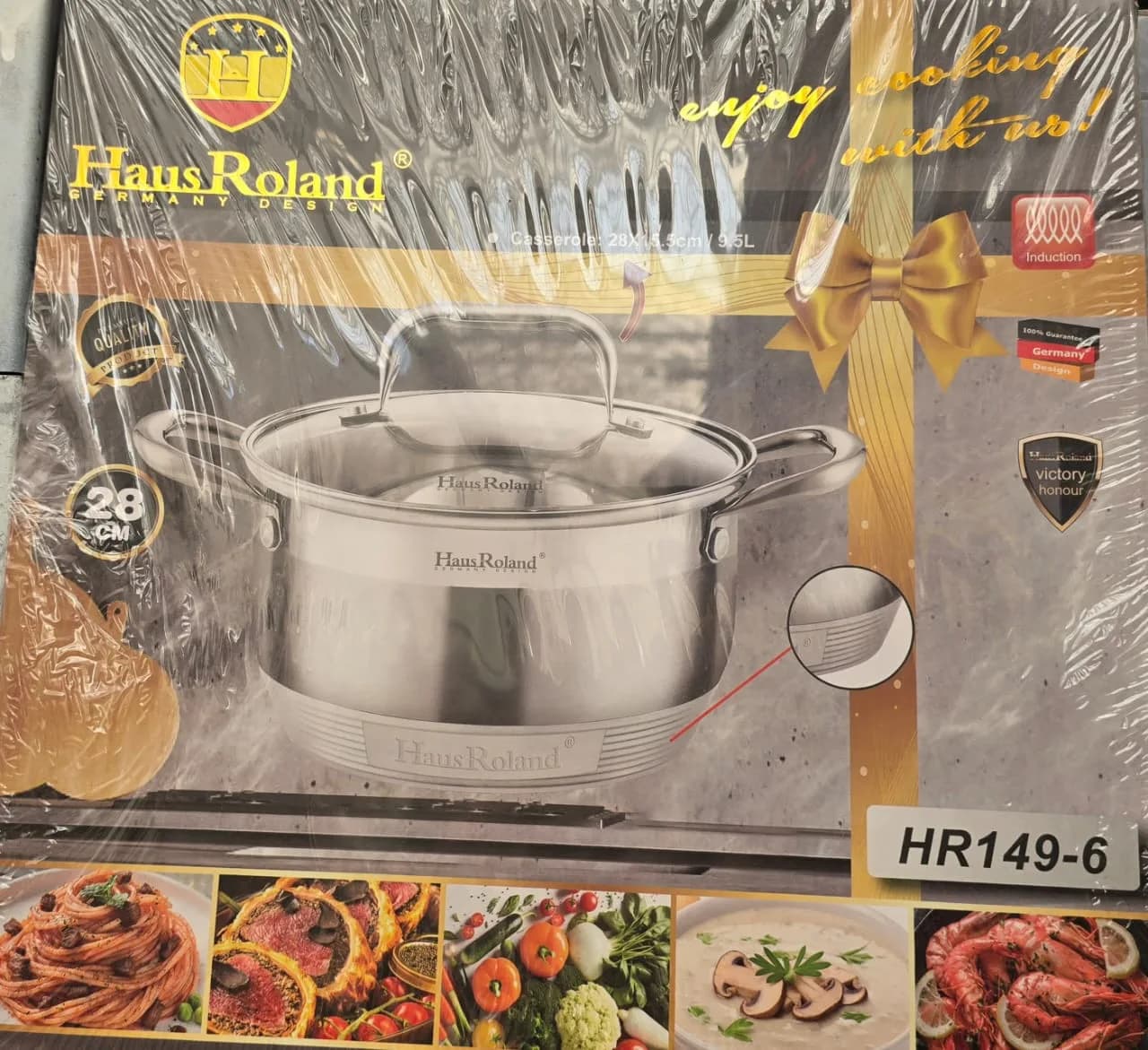 Кастрюля 28x15.5cm/9.0L из нержавеющей стали с крышкой.HousRoland.HR149-6