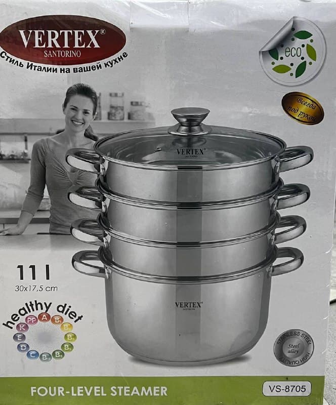 Пароварка 4-х уровневая 30*17.5см Vertex из нержавеющей стали. VS-8705