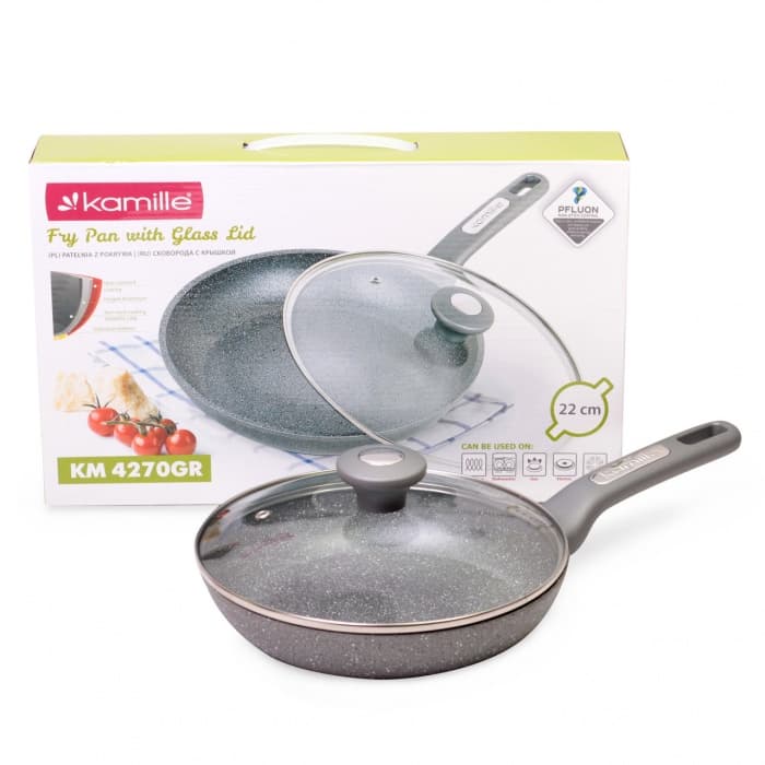 Сковорода Ø22 см с крышкой и гранитным покрытием из алюминия Kamille KM-4270GR