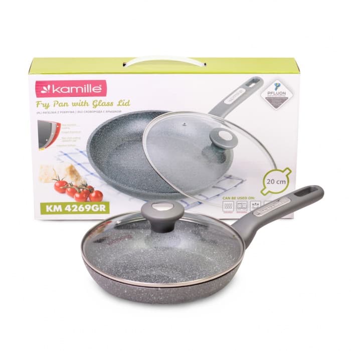 Сковорода Ø20 см с крышкой и гранитным покрытием из алюминия Kamille KM-4269GR