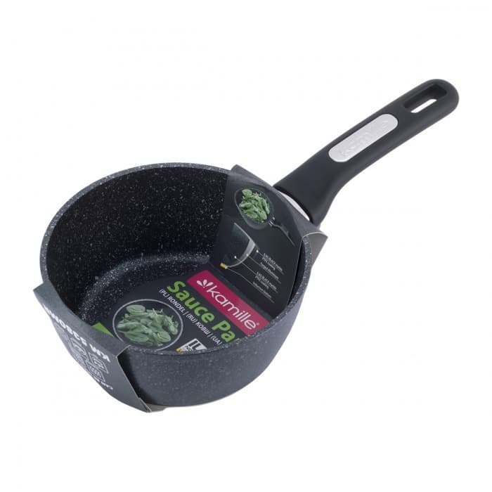 Ковш Ø18 см Kamille КМ 5380MR, 1,8 л из алюминия с покрытием чёрный мрамор